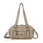 Tie-Dye Multi-Pocket Shoulder Tote Bag with Studded Zipper Details