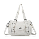 Textured Multi-Pocket Shoulder Bag with Rivet Details