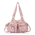 Tie-Dye Pink Multi-Pocket Vegan Leather Shoulder Tote Handbag