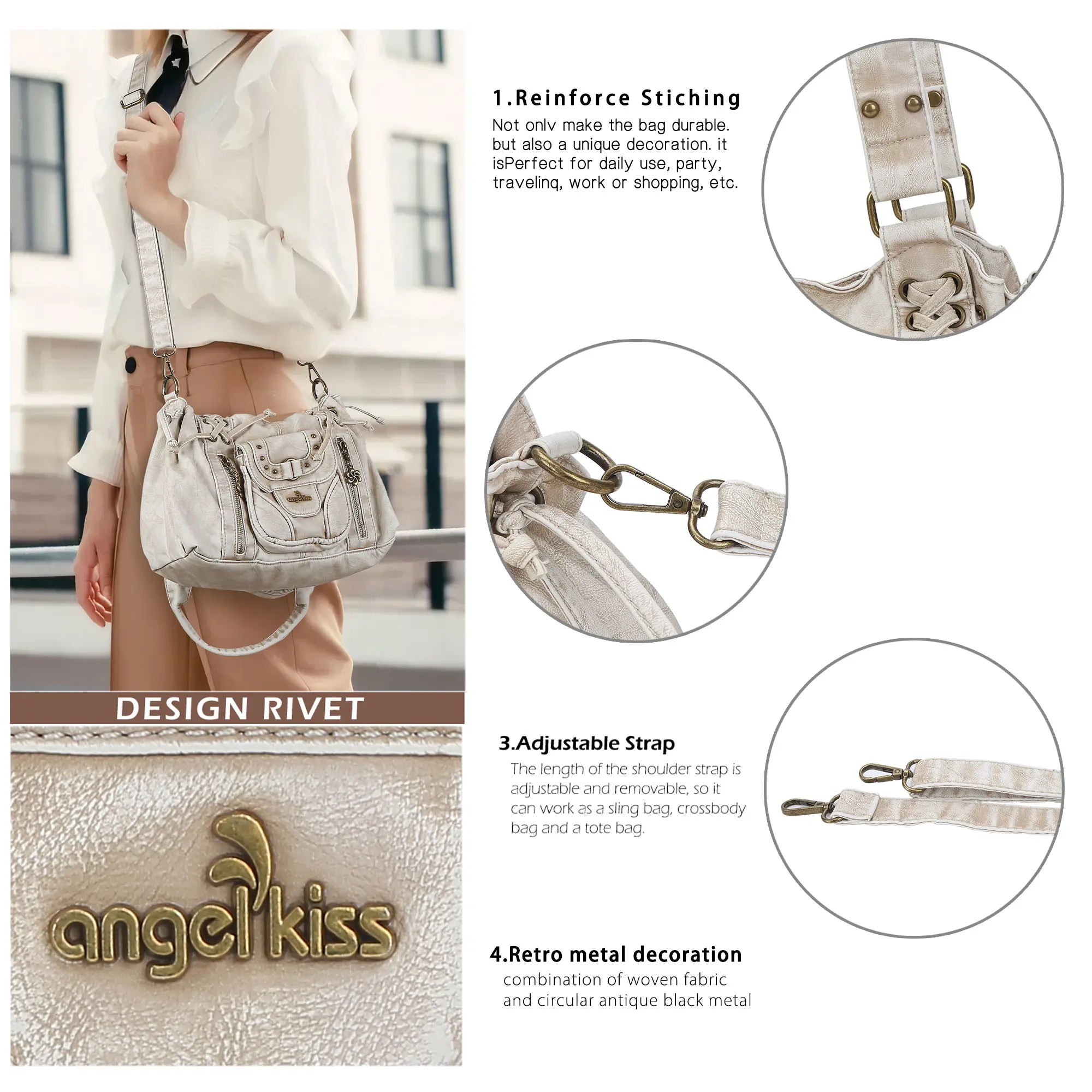 Vintage Multi-Pocket Satchel & Crossbody Bag