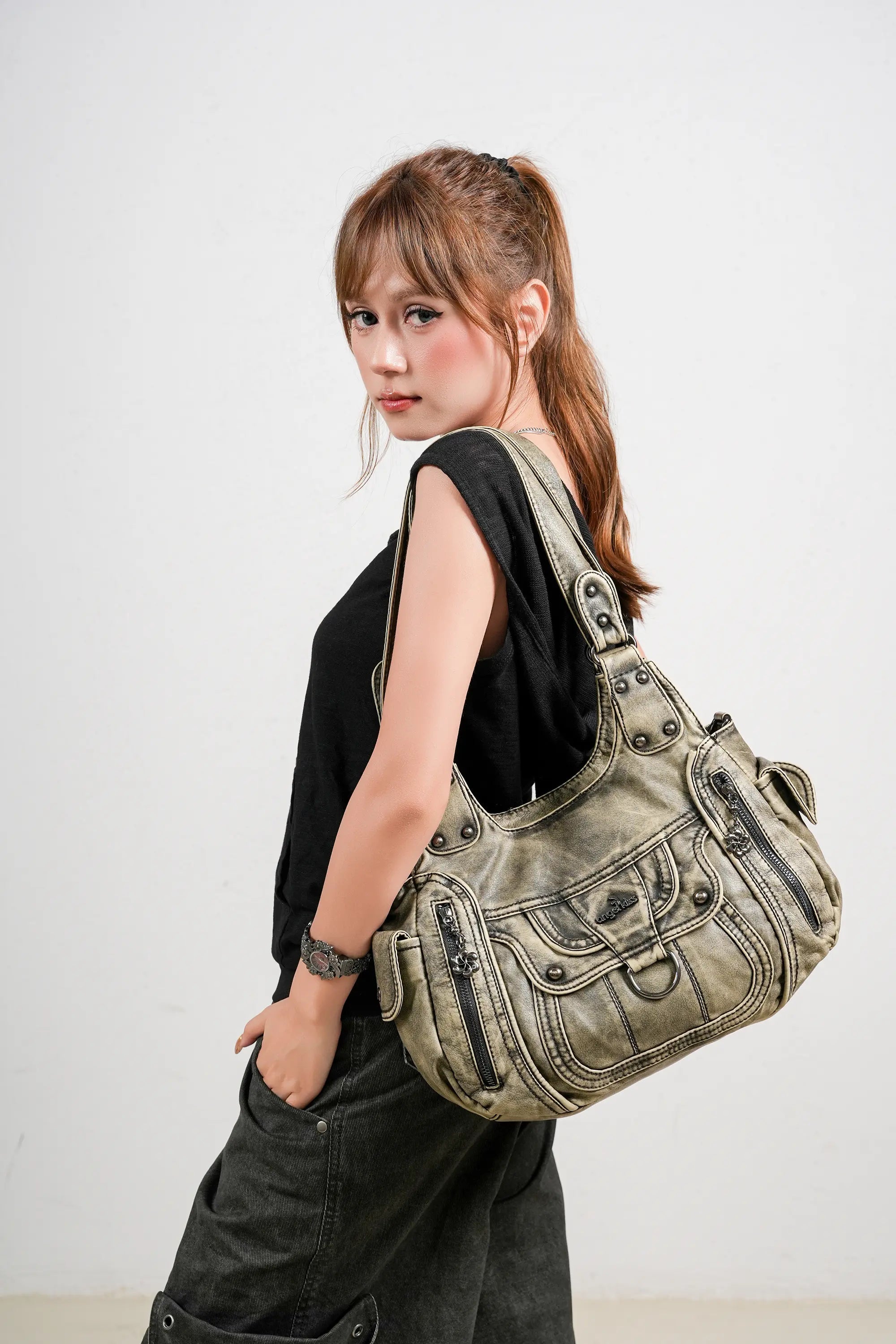 Vintage Slouchy Moto Shoulder Purse