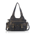 Vintage Bronze PU Leather Handbag – Multi-Pocket Shoulder Tote & Crossbody Bag