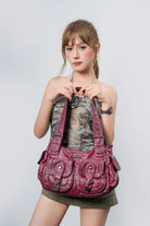 Vintage Y2K Studded Multi-Pocket Semi-Soft Tote Shoulder Bag