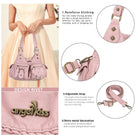 Tie-Dye Pink Multi-Pocket Vegan Leather Shoulder Tote Handbag
