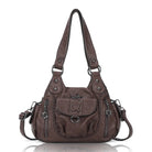 Vegan Leather Shoulder Handbag – Vintage Multi-Pocket Tote Bag