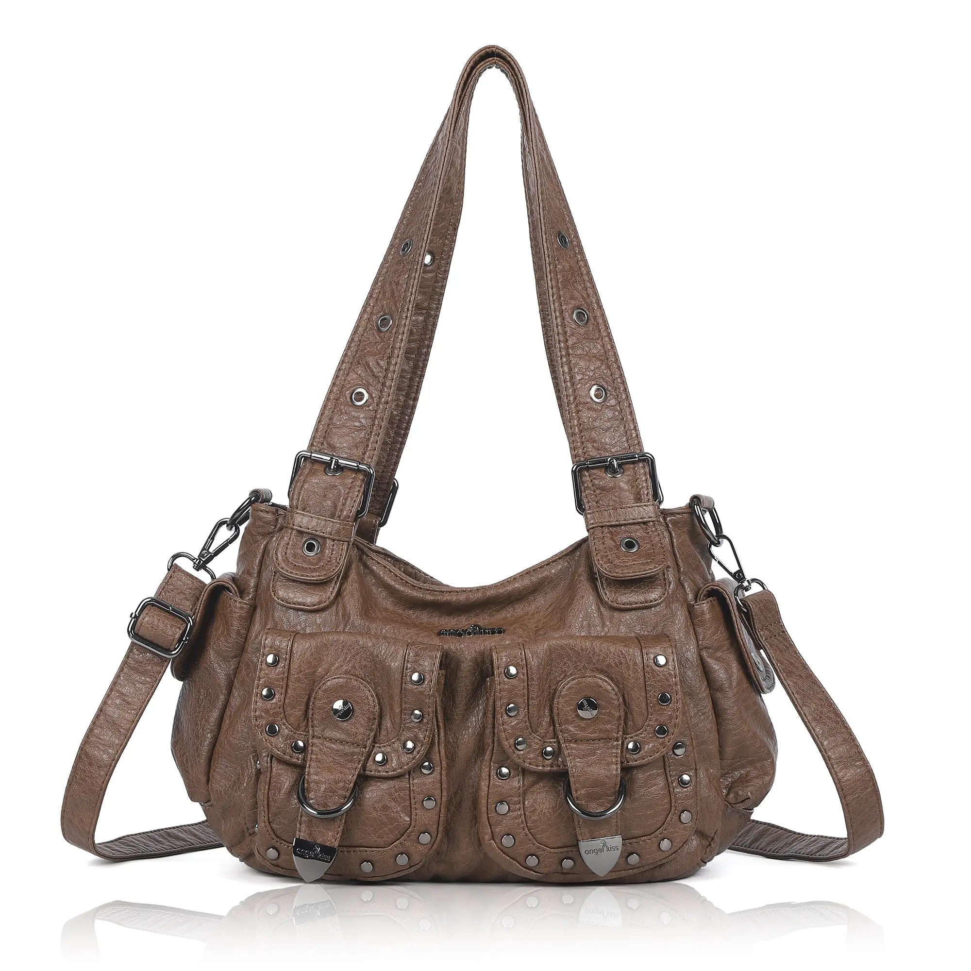 Vintage Y2K Studded Multi-Pocket Semi-Soft Tote Shoulder Bag