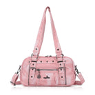 Tie-Dye Multi-Pocket Shoulder Tote Bag with Studded Zipper Details