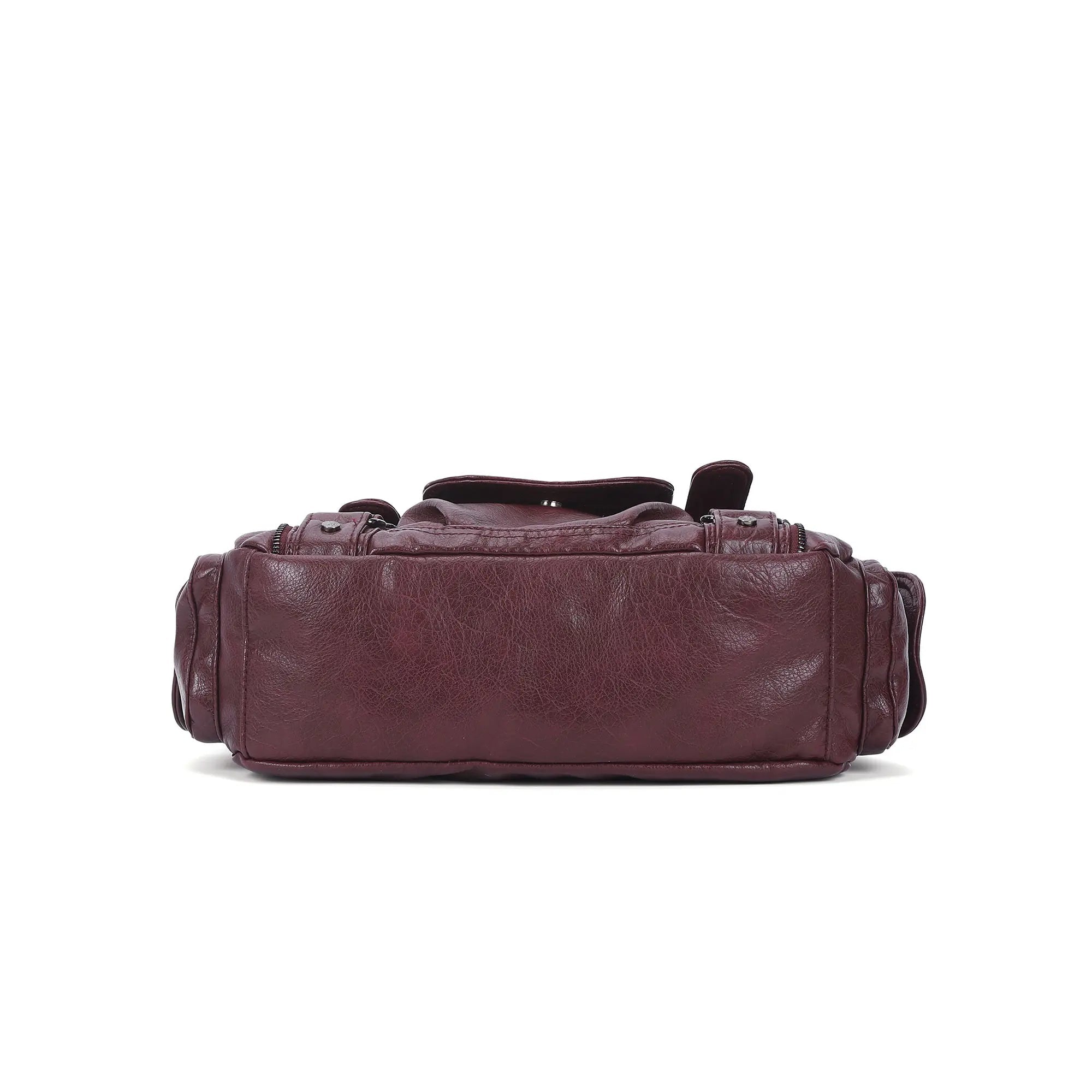 Textured Multi-Pocket Shoulder Bag with Rivet Details